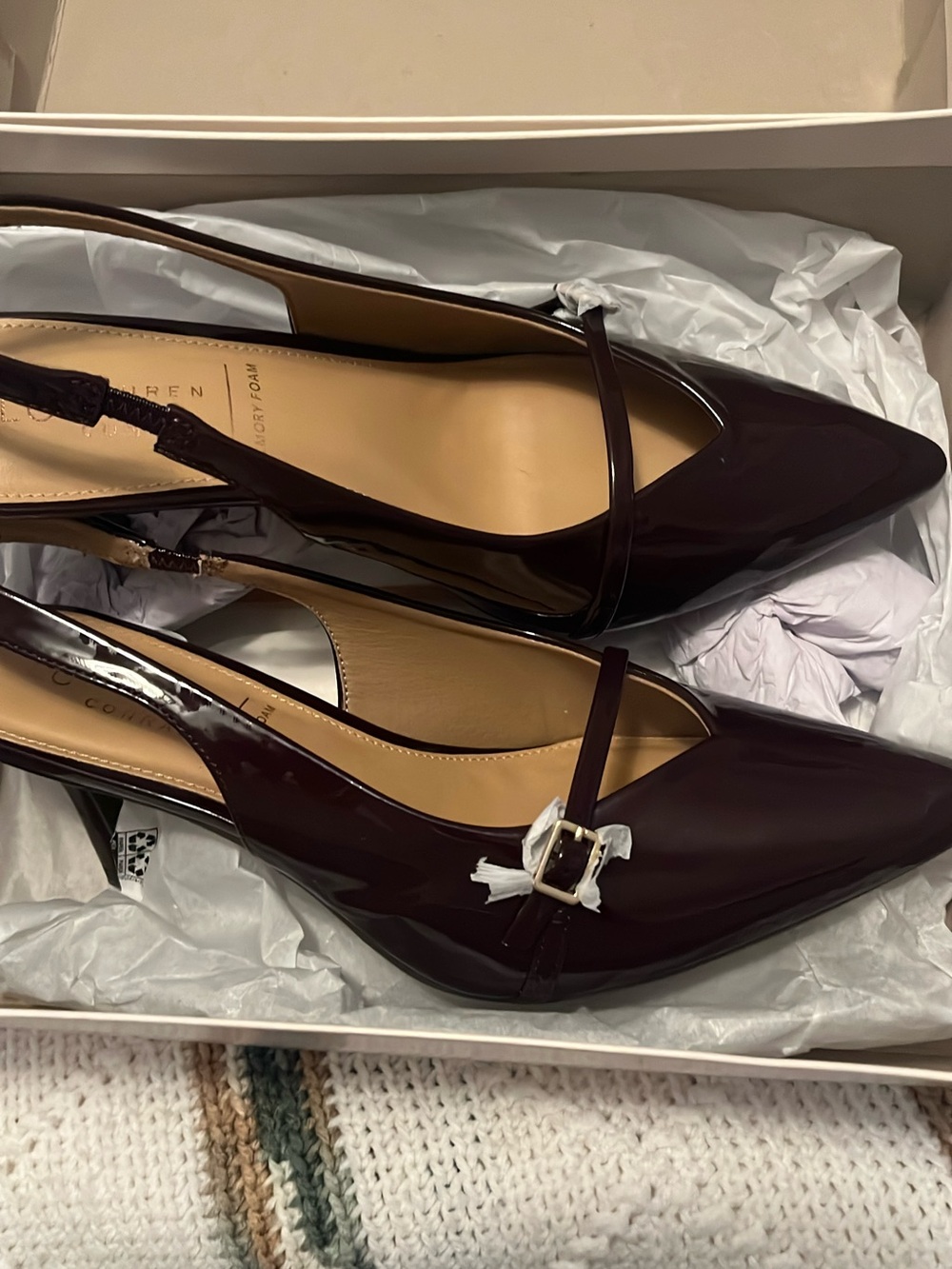 LC Lauren Conrad Burgundy Patent Slingback Pumps with Buckle